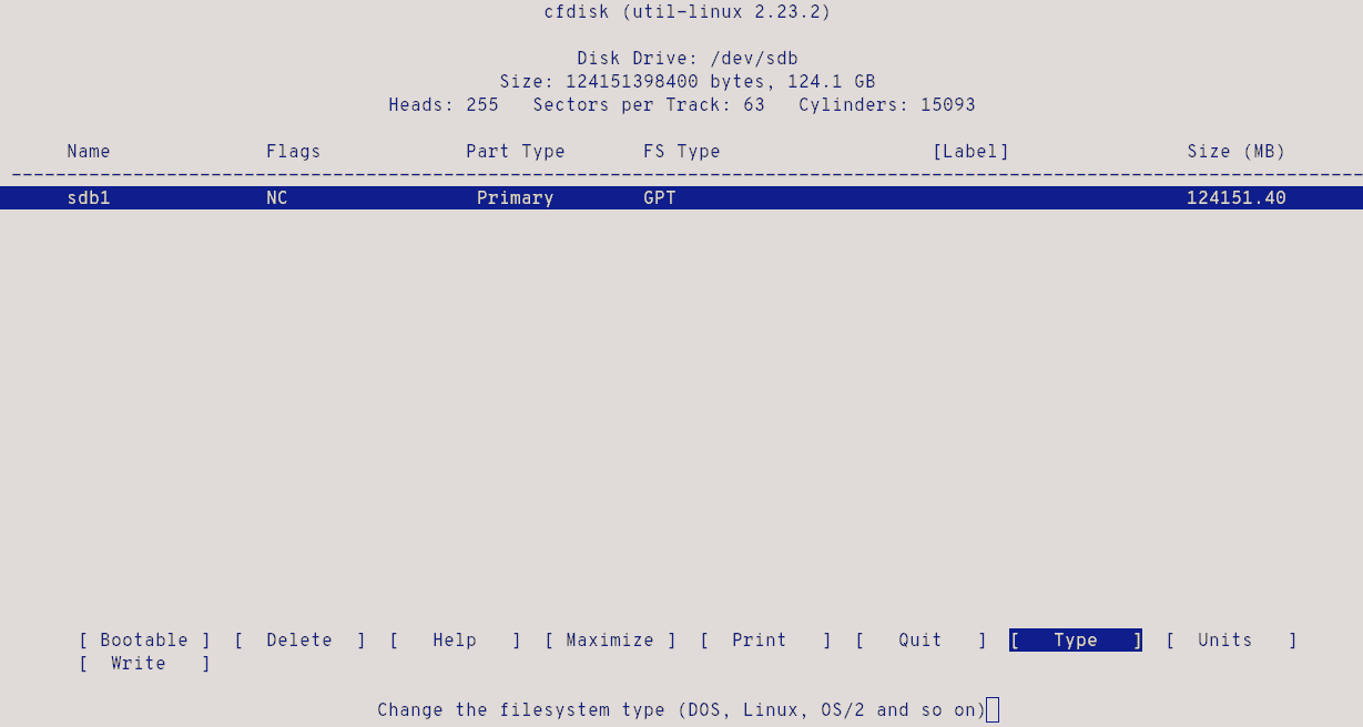 The cfdisk application is an example of a TUI.
